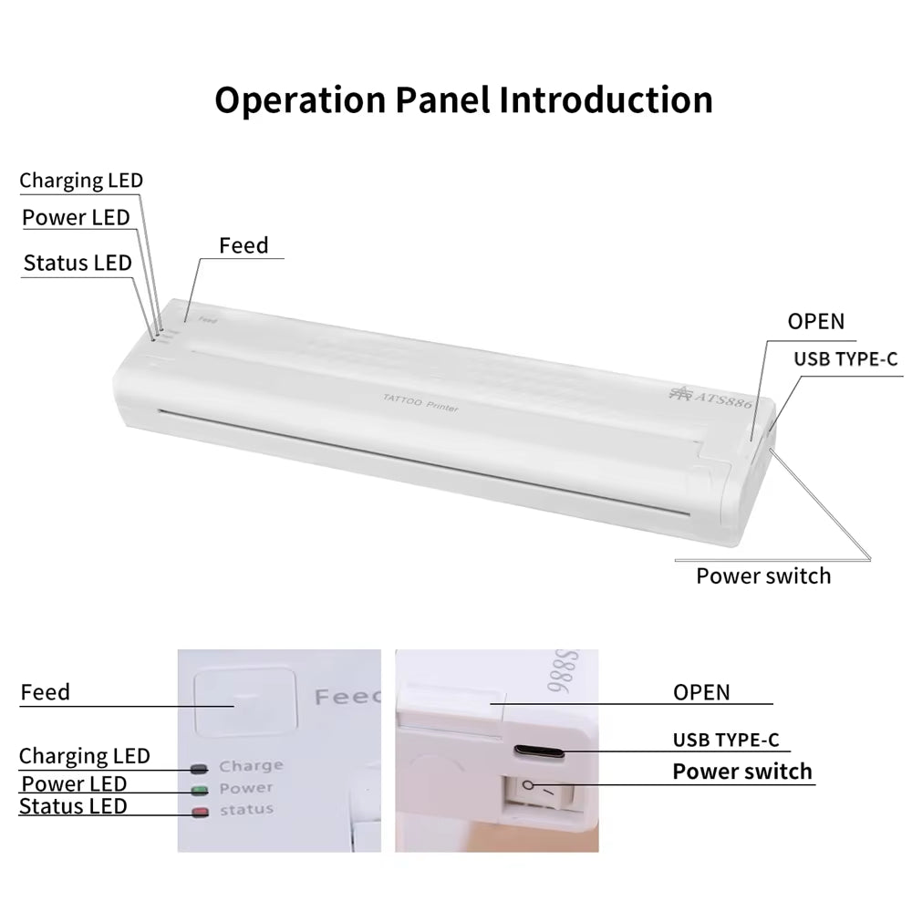 Tattoo Stencil Transfer Printer Machine ATS886 Tattoo Printer Portable Thermal Stencil Maker Line Photo Drawing Printing Copier